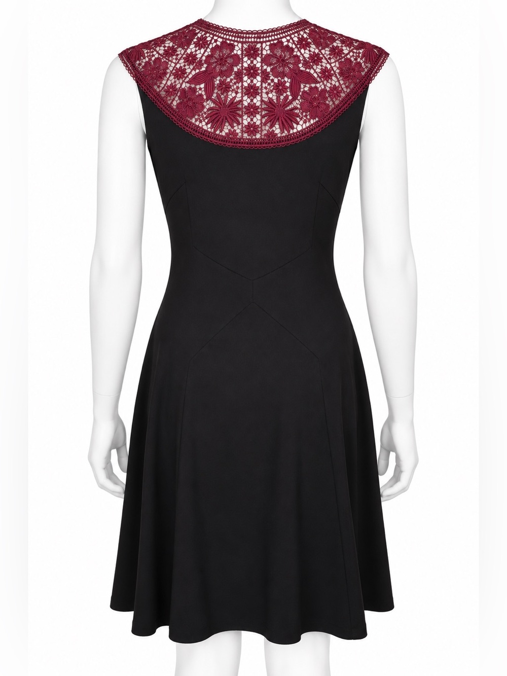 ERDEM Black Midi Dress with Burgundy Lace Yoke
